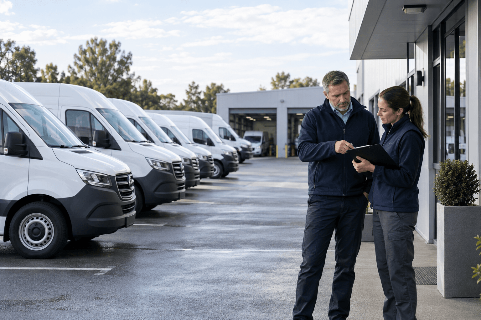AI-generated illustrative setting: Corporate and Service Fleets. Not a Tensor Fleet customer deployment.