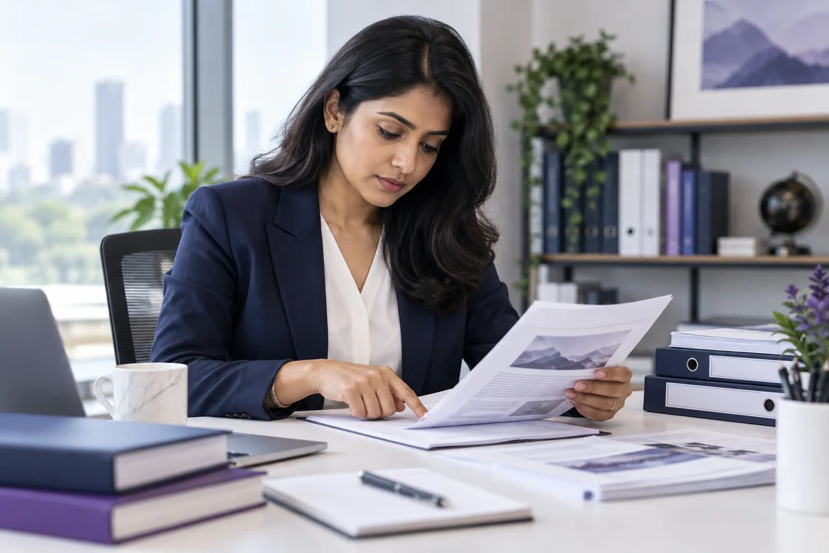Analyst reviewing enterprise documents and source information
