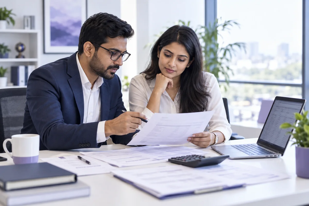 Finance professionals reviewing invoices and receivables