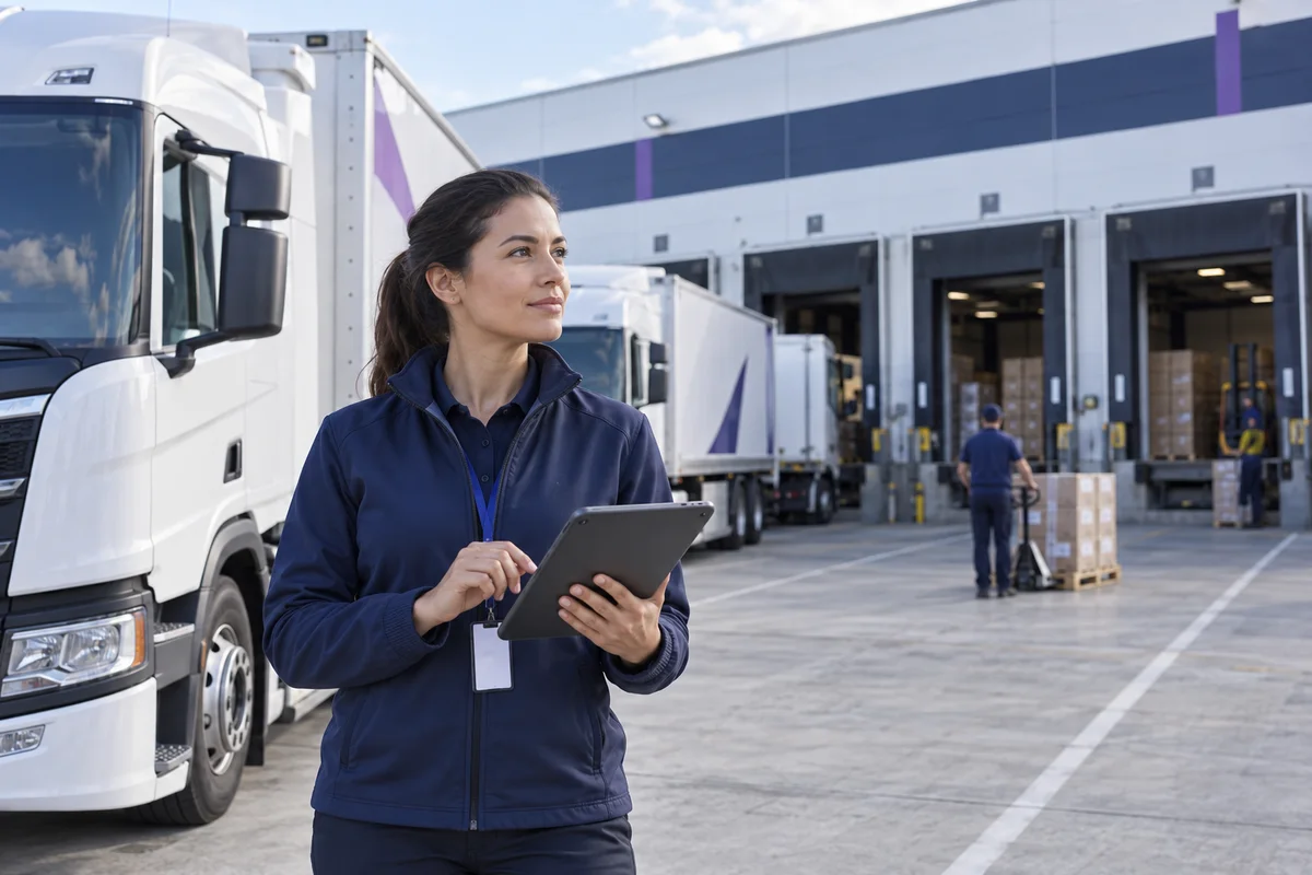 Fleet planner reviewing delivery operations at a distribution centre
