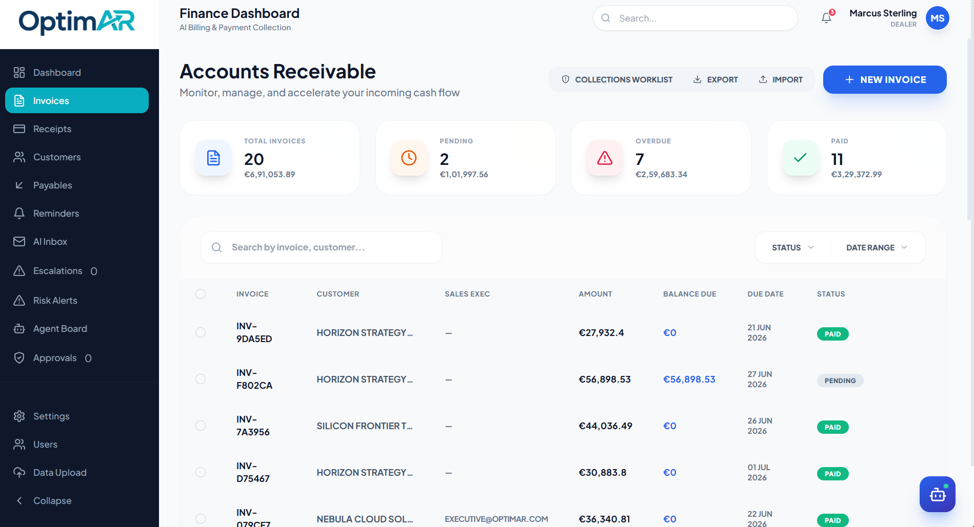 Every open invoice. One place. Full visibility.